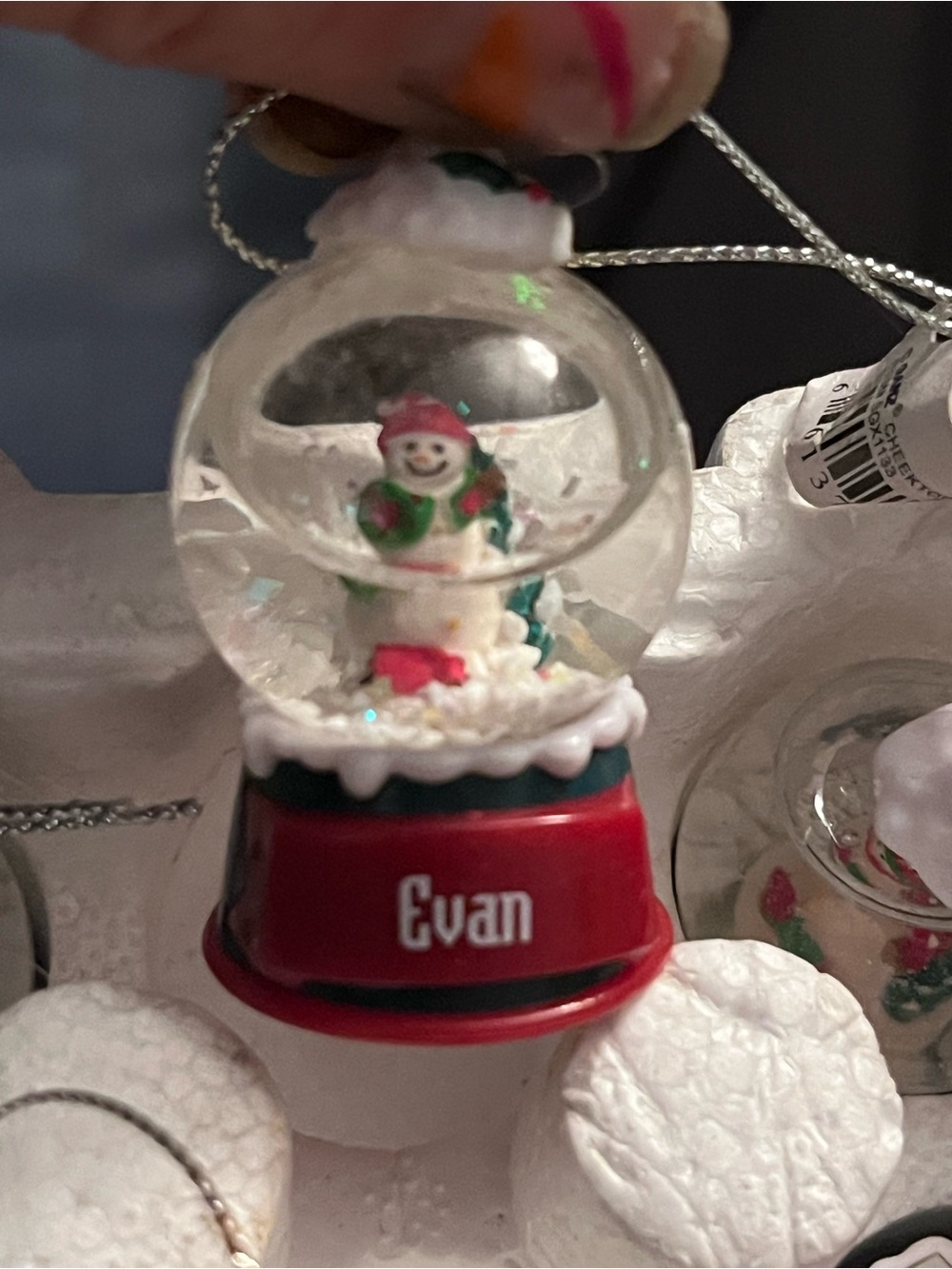 Personalized Red Snow Globe Ornament with Snowman - Evan